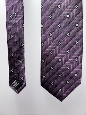 George Foreman Men’s XL Long All Silk Purple Necktie Textured Diamonds Handmade